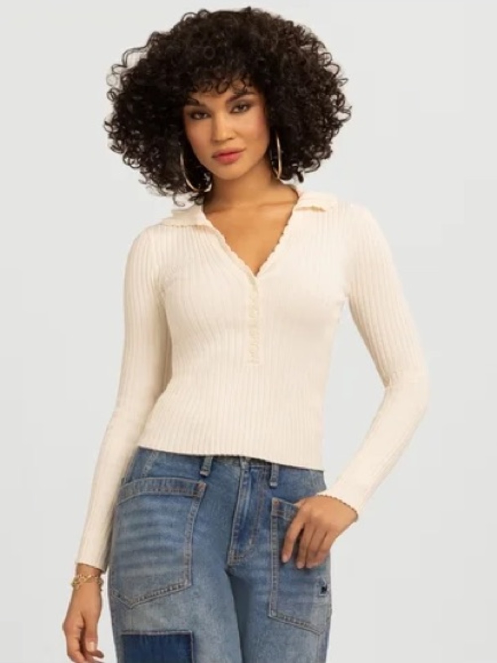 Jessica Simpson Ribbed Button-Up Knit Top - Picture 4 of 4
